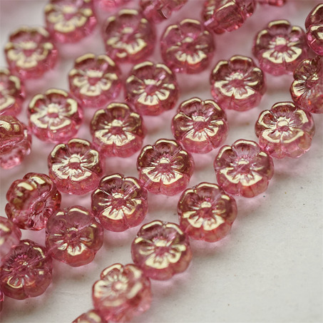 水光透感玫瑰粉色~捷克珠夏威夷小花花琉璃珠玻璃珠DIY串珠材料 8MM-5
