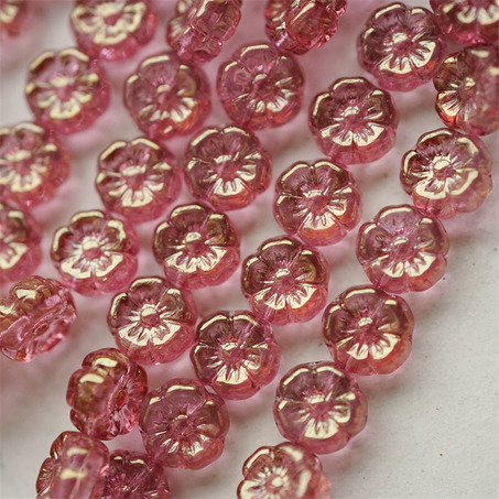 水光透感玫瑰粉色~捷克珠夏威夷小花花琉璃珠玻璃珠DIY串珠材料 8MM-4