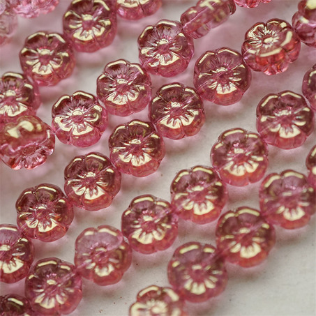 水光透感玫瑰粉色~捷克珠夏威夷小花花琉璃珠玻璃珠DIY串珠材料 8MM-6
