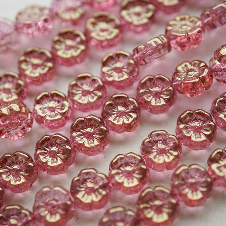 水光透感玫瑰粉色~捷克珠夏威夷小花花琉璃珠玻璃珠DIY串珠材料 8MM-7