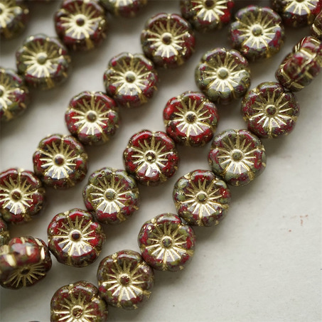斑驳锈红色mix描金色~捷克珠夏威夷小花花琉璃珠玻璃珠DIY串珠材料 8MM-2