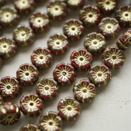 斑驳锈红色mix描金色~捷克珠夏威夷小花花琉璃珠玻璃珠DIY串珠材料 8MM-4