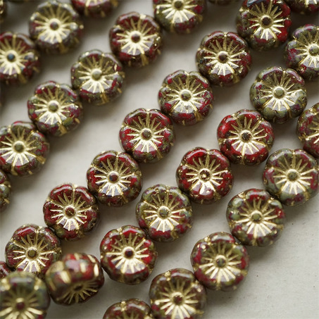 斑驳锈红色mix描金色~捷克珠夏威夷小花花琉璃珠玻璃珠DIY串珠材料 8MM-5