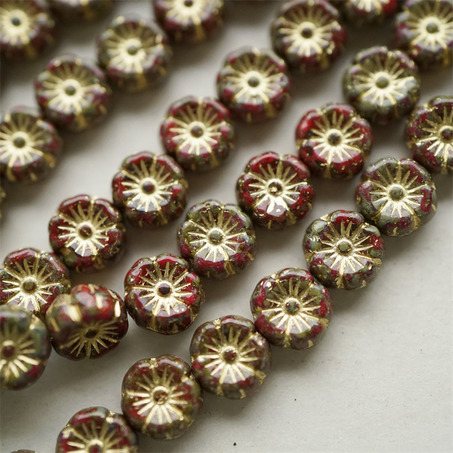 斑驳锈红色mix描金色~捷克珠夏威夷小花花琉璃珠玻璃珠DIY串珠材料 8MM-6