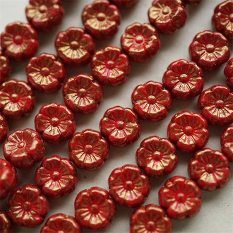 光泽暗鎏金红色~捷克珠夏威夷小花花琉璃珠玻璃珠DIY串珠材料 8MM