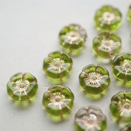 透明清新果绿mix描玫瑰金色~夏威夷小花常规花珠捷克珠玻璃琉璃珠 12MM-2