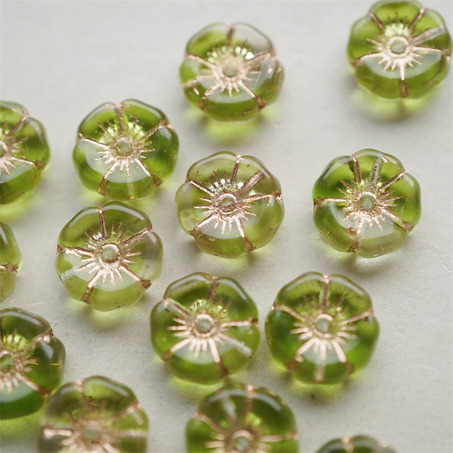 透明清新果绿mix描玫瑰金色~夏威夷小花常规花珠捷克珠玻璃琉璃珠 12MM