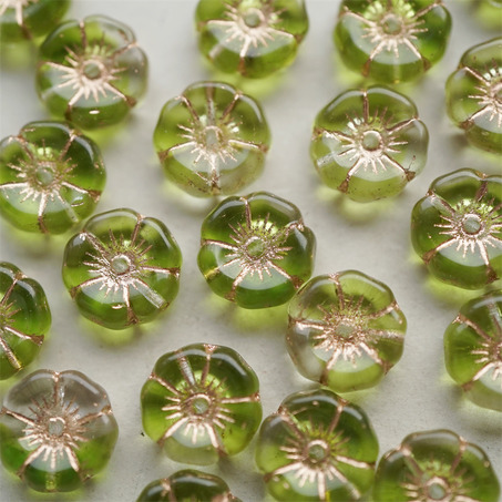 透明清新果绿mix描玫瑰金色~夏威夷小花常规花珠捷克珠玻璃琉璃珠 12MM-3