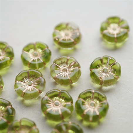 透明清新果绿mix描玫瑰金色~夏威夷小花常规花珠捷克珠玻璃琉璃珠 12MM-5