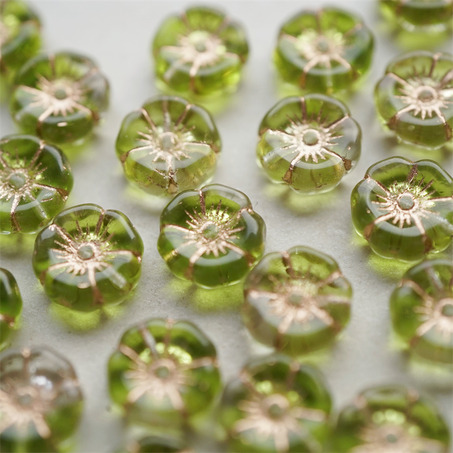 透明清新果绿mix描玫瑰金色~夏威夷小花常规花珠捷克珠玻璃琉璃珠 12MM-4