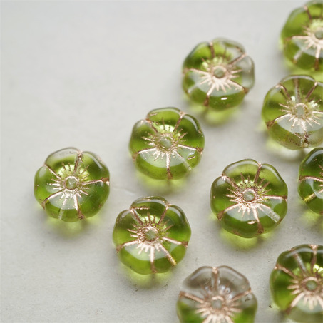 透明清新果绿mix描玫瑰金色~夏威夷小花常规花珠捷克珠玻璃琉璃珠 12MM-7