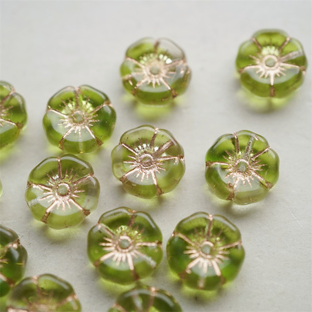 透明清新果绿mix描玫瑰金色~夏威夷小花常规花珠捷克珠玻璃琉璃珠 12MM-6