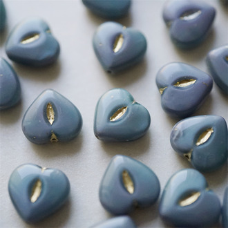 烟绿灰色微渐变mix描金~爱心桃心点捷克珠玻璃琉璃珠 14MM