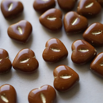 纯色红棕色描金~爱心桃心点捷克珠玻璃琉璃珠 14MM