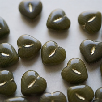 深棕色微条纹渐变描金~爱心桃心点捷克珠玻璃琉璃珠 14MM