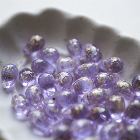 浅透水紫色烫金~常规水滴珠捷克珠玻璃琉璃珠 6X9MM