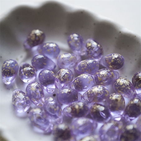 浅透水紫色烫金~常规水滴珠捷克珠玻璃琉璃珠 6X9MM-2
