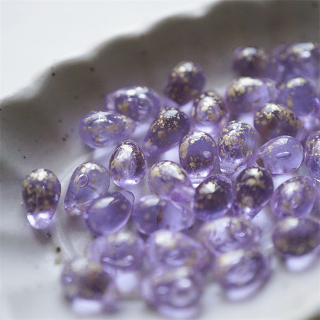 浅透水紫色烫金~常规水滴珠捷克珠玻璃琉璃珠 6X9MM-3