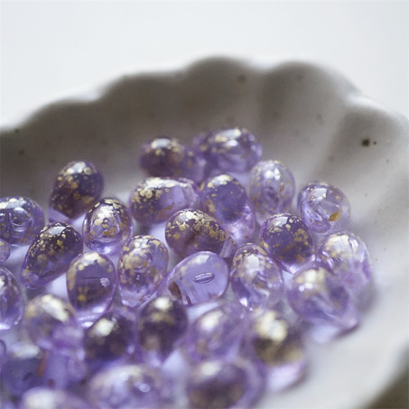 浅透水紫色烫金~常规水滴珠捷克珠玻璃琉璃珠 6X9MM-4