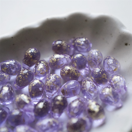 浅透水紫色烫金~常规水滴珠捷克珠玻璃琉璃珠 6X9MM-6