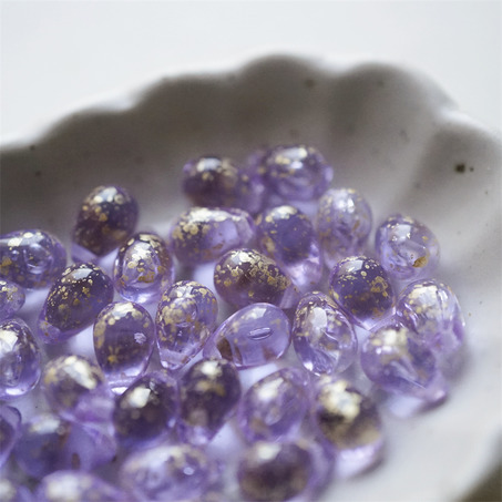 浅透水紫色烫金~常规水滴珠捷克珠玻璃琉璃珠 6X9MM-5