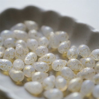 白玉感烫金色~常规水滴珠捷克珠玻璃琉璃珠 6X9MM