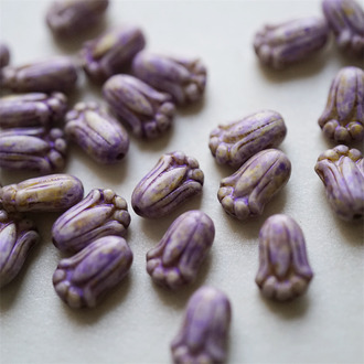 复古做旧斑驳紫色~可爱郁金香捷克珠玻璃琉璃 12X8MM