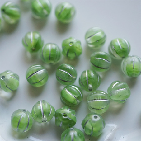 透明油画绿mix描银色~南瓜珠捷克珠玻璃琉璃珠 8MM-8