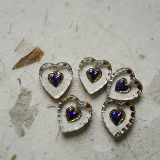 浮雕爱心桃心花边蓝紫火彩小号~西德进口凹雕古董玻璃吊坠串珠材料 12X11MM