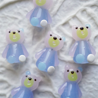 紫色调泰迪小熊嘟嘴表情超可爱直孔珠~日本进口灯工玻璃琉璃珠 尺寸约24X15MM