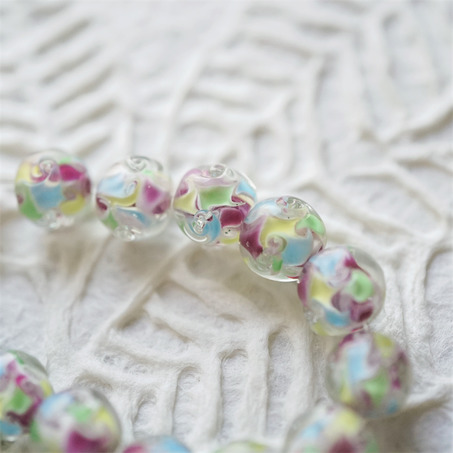 彩色糖果感透明外层扭扭花朵圆珠~日本进口中古古董库存灯工玻璃琉璃珠 尺寸约11MM-4