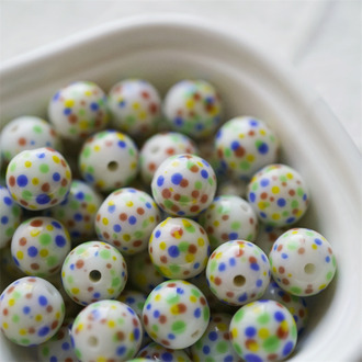 梦幻游乐园彩色渐变波点圆珠~日本进口中古古董库存灯工玻璃琉璃珠 尺寸约11MM
