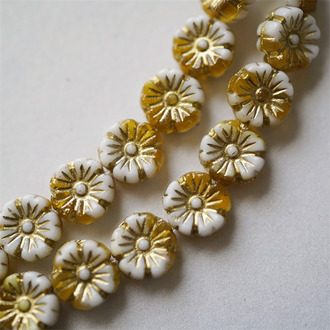 蜜糖橘白渐变描金色mix~少女夏威夷小花朵捷克珠玻璃琉璃 10MM