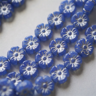 雾霾蛋白蓝色描银~少女夏威夷小花朵捷克珠玻璃琉璃 10MM