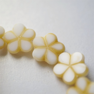奶油卡其色渐变mix~五瓣花扁珠捷克琉璃玻璃珠 17mm