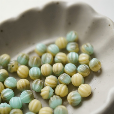 奶油蓝灰mix色~迷你南瓜珠捷克珠玻璃琉璃珠 5MM-6