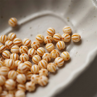 奶油白描橘色~迷你南瓜珠捷克珠玻璃琉璃珠 4MM