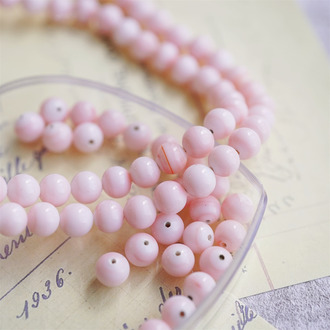 十枚入！奶油桃桃配色mix晕染手造小圆珠~日本进口中古古董灯工玻璃琉璃珠
