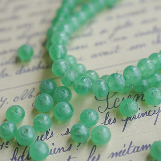 十枚入！春意翠绿条纹磨砂做旧肌理表面手造小圆珠~日本进口中古古董灯工玻璃琉璃珠