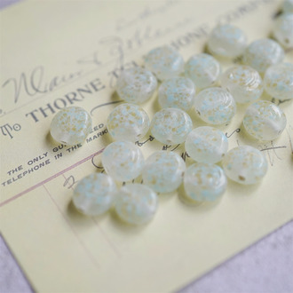 素调烟雨配色点彩手造扁圆直孔珠~日本进口中古古董灯工玻璃琉璃珠