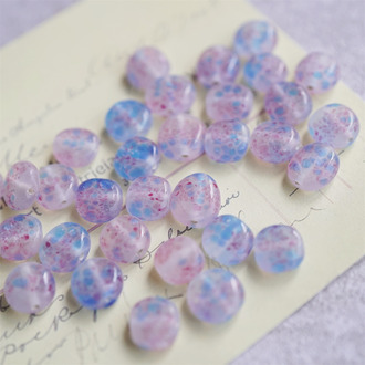 春野烂漫配色点彩手造扁圆直孔珠~日本进口中古古董灯工玻璃琉璃珠