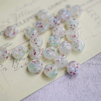 莫奈花园配色点彩手造扁圆直孔珠~日本进口中古古董灯工玻璃琉璃珠