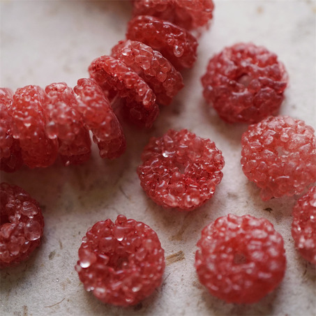 树莓糖果色~扁圆隔片冰晶岩盐感手造环保玻璃珠西非贸易珠 尺寸约17X7MM-1