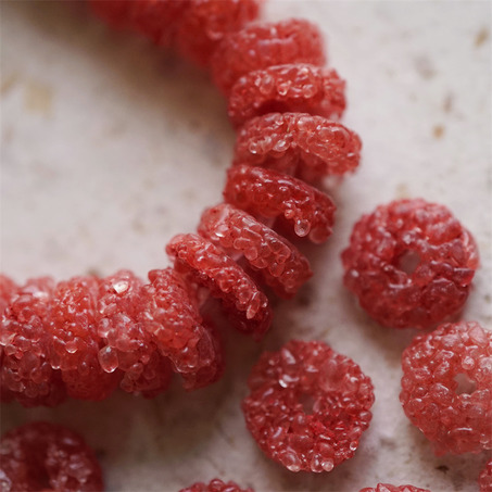 树莓糖果色~扁圆隔片冰晶岩盐感手造环保玻璃珠西非贸易珠 尺寸约17X7MM-3