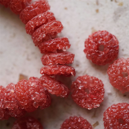 树莓糖果色~扁圆隔片冰晶岩盐感手造环保玻璃珠西非贸易珠 尺寸约17X7MM-4