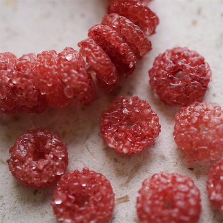 树莓糖果色~扁圆隔片冰晶岩盐感手造环保玻璃珠西非贸易珠 尺寸约17X7MM-5