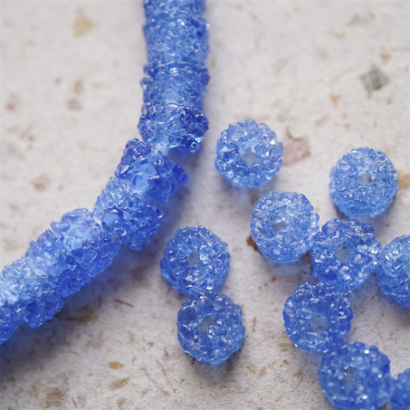 冰川海盐蓝~小圆柱冰晶岩盐感手造环保玻璃珠西非贸易珠 尺寸约10X7MM