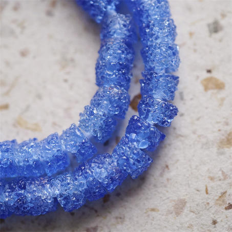 冰川海盐蓝~小圆柱冰晶岩盐感手造环保玻璃珠西非贸易珠 尺寸约10X7MM-6
