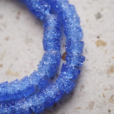 冰川海盐蓝~小圆柱冰晶岩盐感手造环保玻璃珠西非贸易珠 尺寸约10X7MM-5
