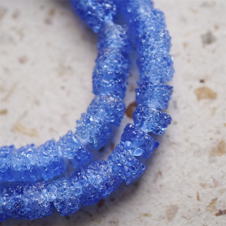 冰川海盐蓝~小圆柱冰晶岩盐感手造环保玻璃珠西非贸易珠 尺寸约10X7MM-7